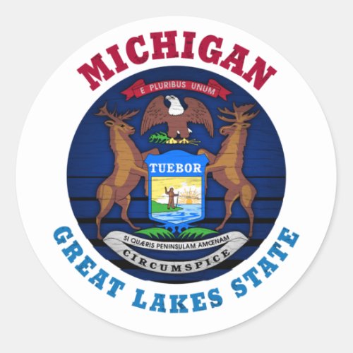 MICHIGAN GREAT LAKES STATE FLAG CLASSIC ROUND STICKER