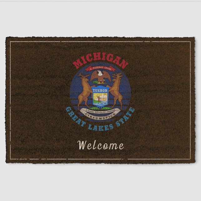 MICHIGAN GREAT LAKES STATE FLAG DOORMAT FIBER DOORMAT (Front)