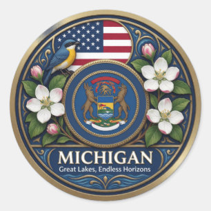 Michigan Great Lakes State Heritage 🌊 Classic Round Sticker