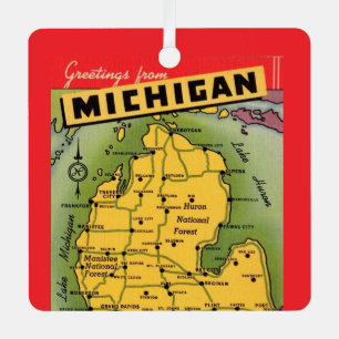 Michigan Greeting Map  Metal Ornament
