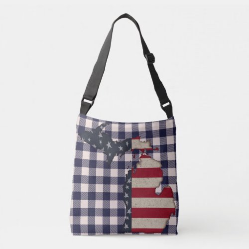 Michigan Grunge  Americana  Patriotic Crossbody Bag