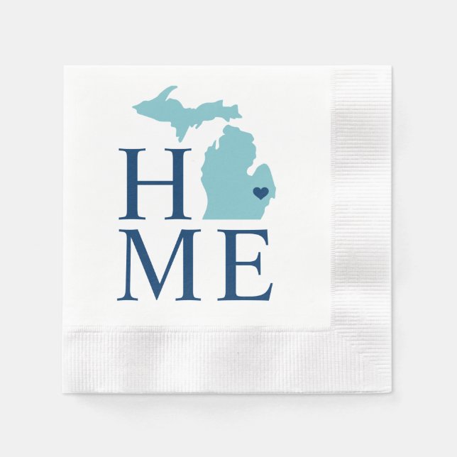 Michigan Home Aqua Navy Blue Custom City Heart Paper Napkins (Front)