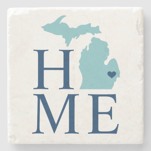 Michigan Home Aqua Navy Blue Custom City Heart Stone Coaster