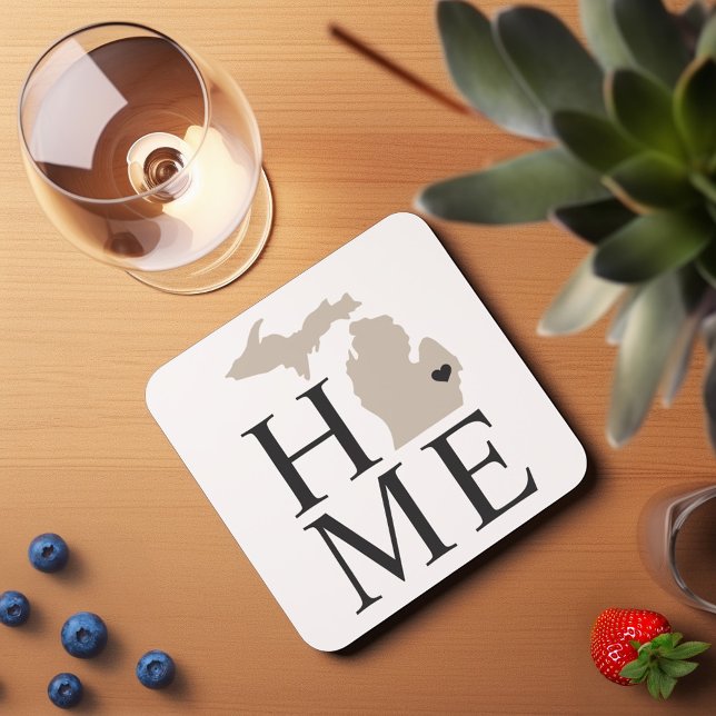 Michigan Home Beige and Gray Custom City Heart Beverage Coaster (Creator Uploaded)