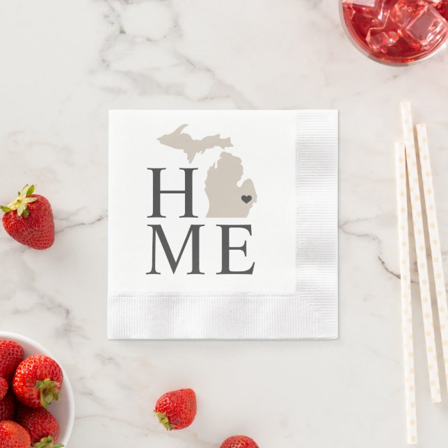 Michigan Home Beige and Gray Custom City Heart Napkins (Insitu)