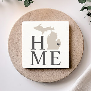 Michigan Home Beige and Gray Custom City Heart Stone Coaster