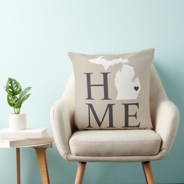 Michigan Home Beige and Gray Custom City Heart Throw Pillow (Chair)