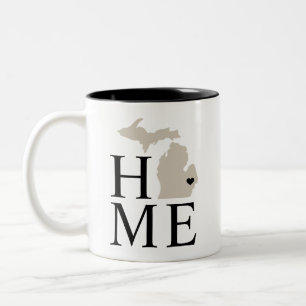 Michigan Home Beige and Gray State Heart Two-Tone Coffee Mug