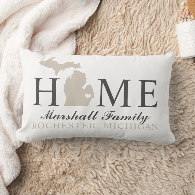 Michigan Home Beige Custom Family Monogram Lumbar Pillow (Blanket)