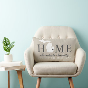 Michigan Home Beige Family City Monogram Lumbar Pillow