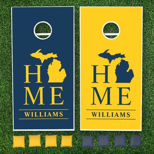 Michigan Home Blue and Maize Custom Monogram Cornhole Set