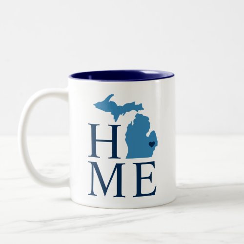 Michigan Home Blue and Navy Custom City Heart Two_Tone Coffee Mug