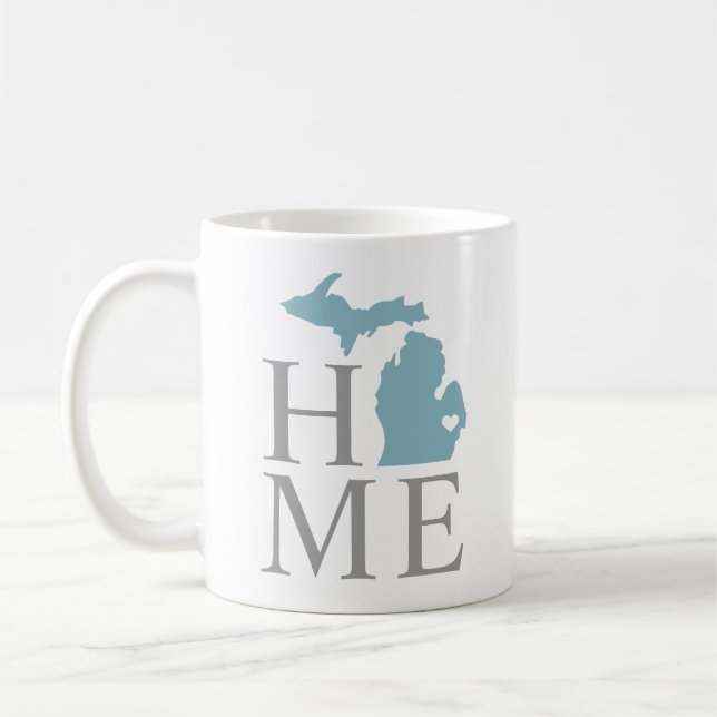 Michigan Home Blue Gray Custom City Heart Coffee Mug (Left)