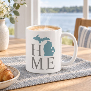 Michigan Home Blue Gray State Heart Coffee Mug