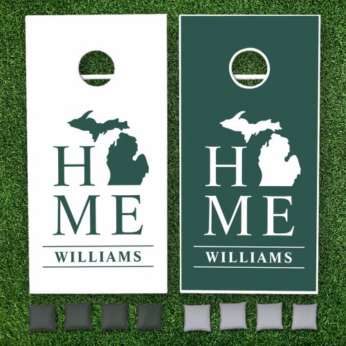 Michigan Home Green and White Custom Monogram Cornhole Set