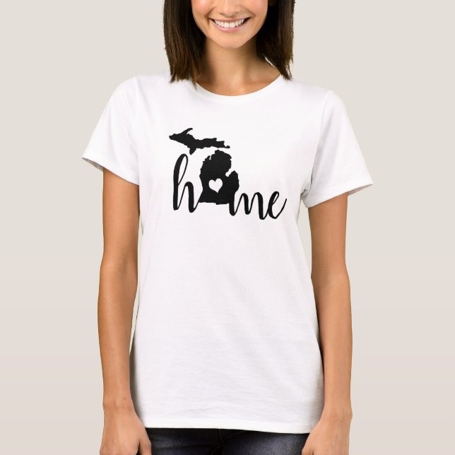 Michigan Home Heart Black Silhouette T-Shirt (Front)