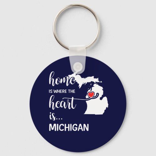 Michigan home is where the heart is keychain