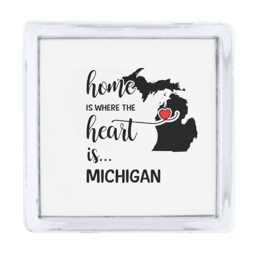 Michigan home is where the heart is silver finish lapel pin