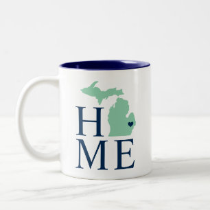 Michigan Home Mint and Navy Blue Custom City Heart Two-Tone Coffee Mug