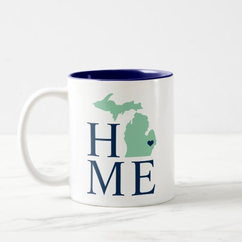 Michigan Home Mint and Navy Blue Custom City Heart Two_Tone Coffee Mug