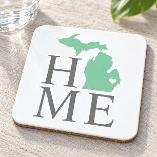 Michigan Home Mint Green Custom City Heart Beverage Coaster