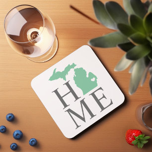 Michigan Home Mint Green Custom City Heart Beverage Coaster