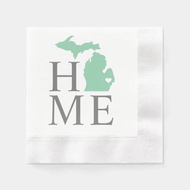 Michigan Home Mint Green Custom City Heart Napkins (Front)