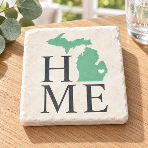 Michigan Home Mint Green Custom City Heart Stone Coaster