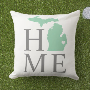 Michigan Home Mint State Gray Text Outdoor Pillow
