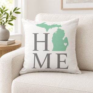 Michigan Home Mint State Gray Text Outdoor Pillow