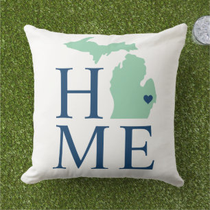 Michigan Home Mint State Navy Text Outdoor Pillow