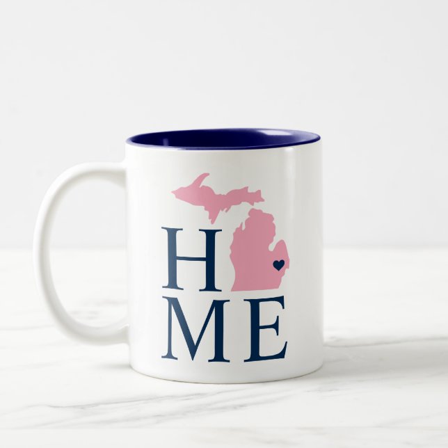 Michigan Home Navy and Pink State Heart Two-Tone Coffee Mug (Left)