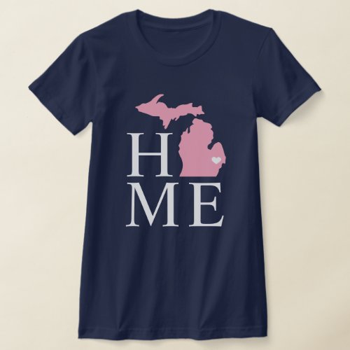 Michigan Home Navy Blue and Pink Custom City Heart T_Shirt