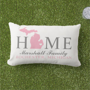 Michigan Home Pink and Gray Custom Family Monogram Lumbar Pillow