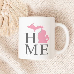 Michigan Home Pink and Gray State Heart Coffee Mug