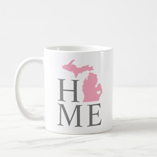 Michigan Home Pink and Gray State Heart Coffee Mug (Left)