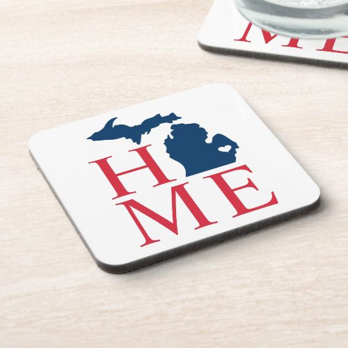 Michigan Home Red White Blue Custom City Heart Beverage Coaster