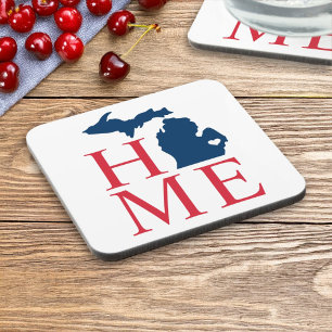 Michigan Home Red White Blue Custom City Heart Beverage Coaster