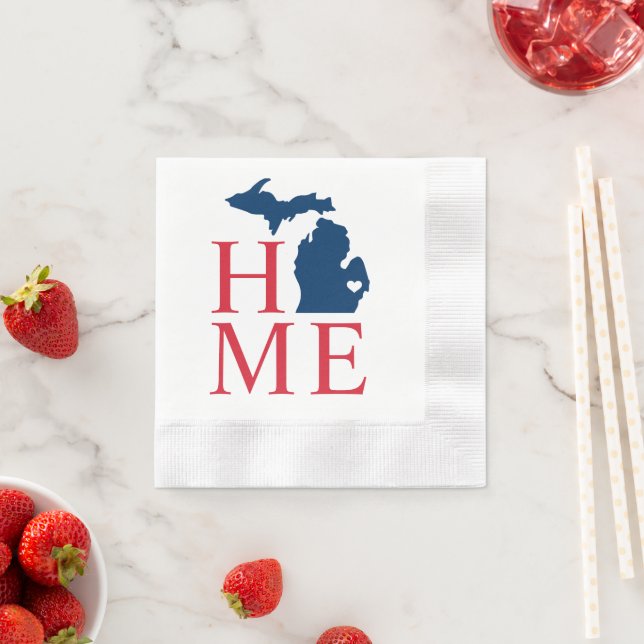 Michigan Home Red White Blue Custom City Heart Napkins (Insitu)