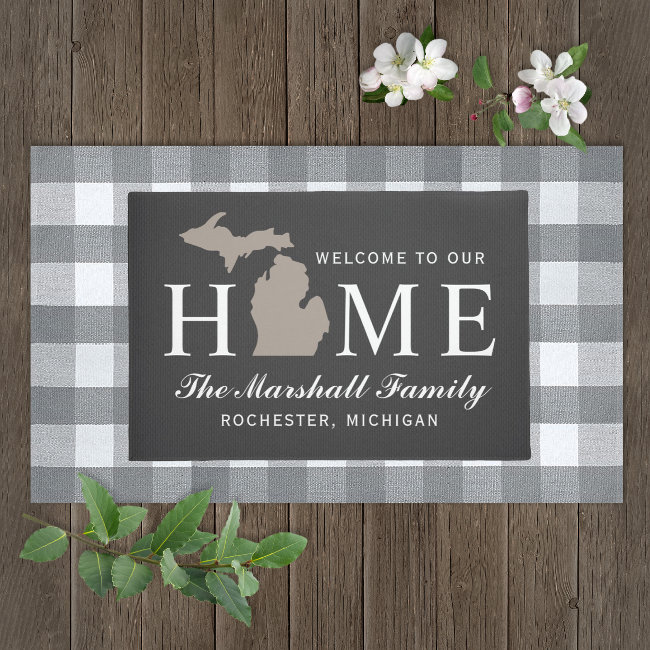 Michigan Home State Charcoal Gray Custom Welcome Doormat