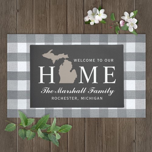 Michigan Home State Charcoal Gray Custom Welcome Doormat