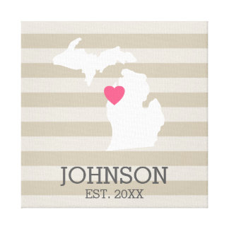 Michigan Home State City Map - Custom Wedding Canvas Print