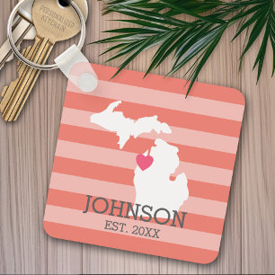 Michigan Home State City Map - Custom Wedding Keychain