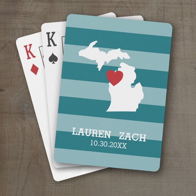 Michigan Home State City Map - Custom Wedding Poker Cards (Custom Michigan Playing Cards)
