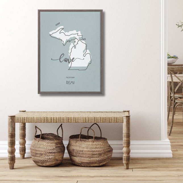 Michigan Home State Dog Lover Canvas Print (Michigan lovers, and dog lovers, what a beautiful custom canvas to add to any wall!)