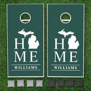 Michigan Home State Green Custom Family Name Cornhole Set