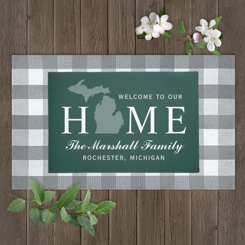 Michigan Home State Green White Custom Welcome Doormat