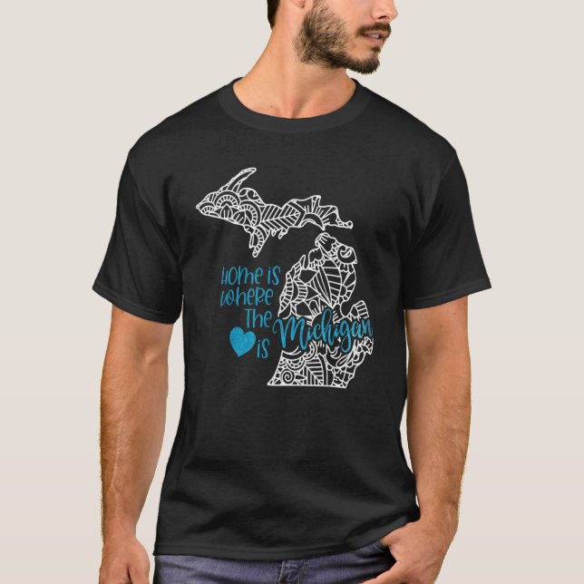 Michigan Home State Mi Mandala Map Usa America Us  T-Shirt (Front)