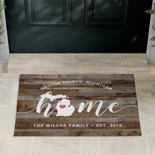 Michigan Home State Personalized Wood Look Doormat