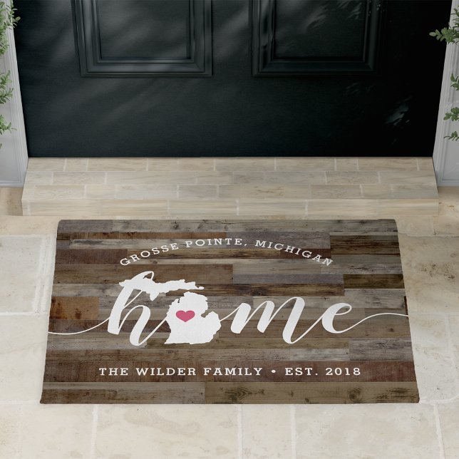 Michigan Home State Personalized Wood Look Doormat (Creator Uploaded)
